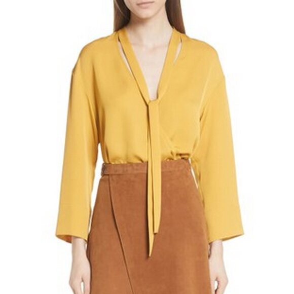 NWT Theory Silk Wrap Tie V-neck Top Blouse | Workwear to Weekend Chic - Picture 1 of 15